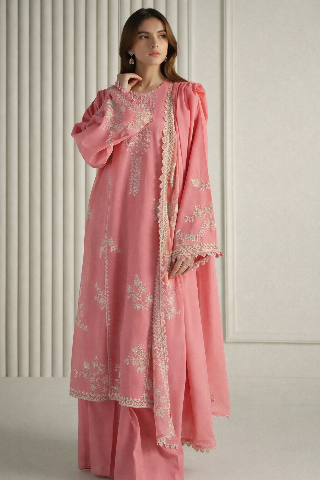 Blush Elegance Embroidered Suit(3 Piece)