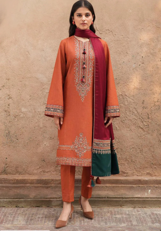 Radiant Orange Elegance – Embroidered Lawn Ensemble(3 piece)