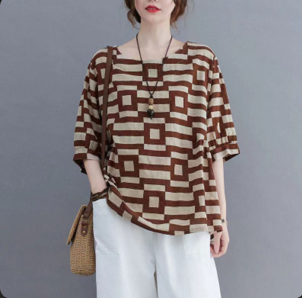 Plus Size Women T-Shirt Black Plaid Summer Slim Fit