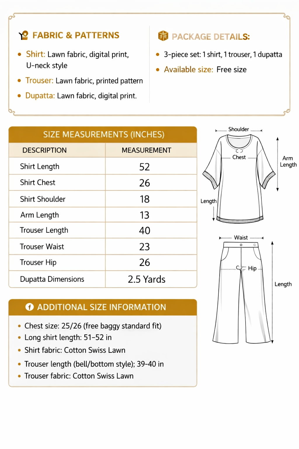 2 Pcs Women's Stitched Lawn Printed Shirt And Trouser
