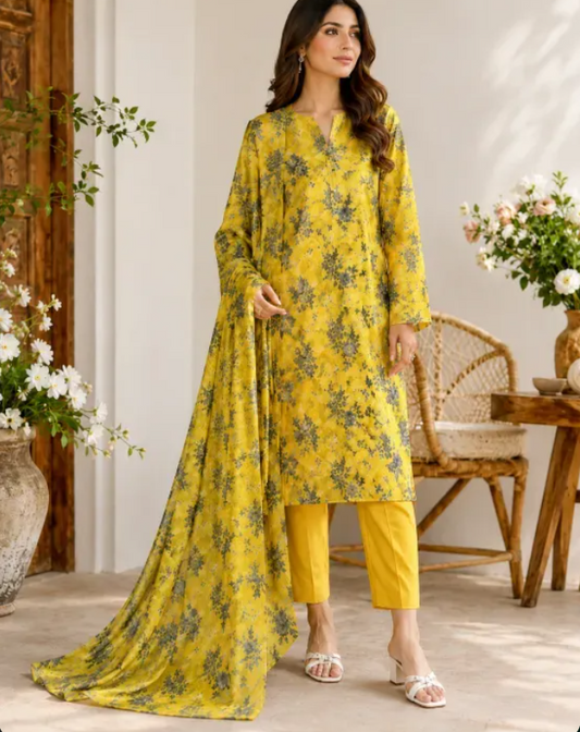 Sunlit Elegance in Bloom Suit(3 piece )
