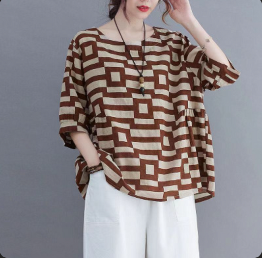 Plus Size Women T-Shirt Black Plaid Summer Slim Fit