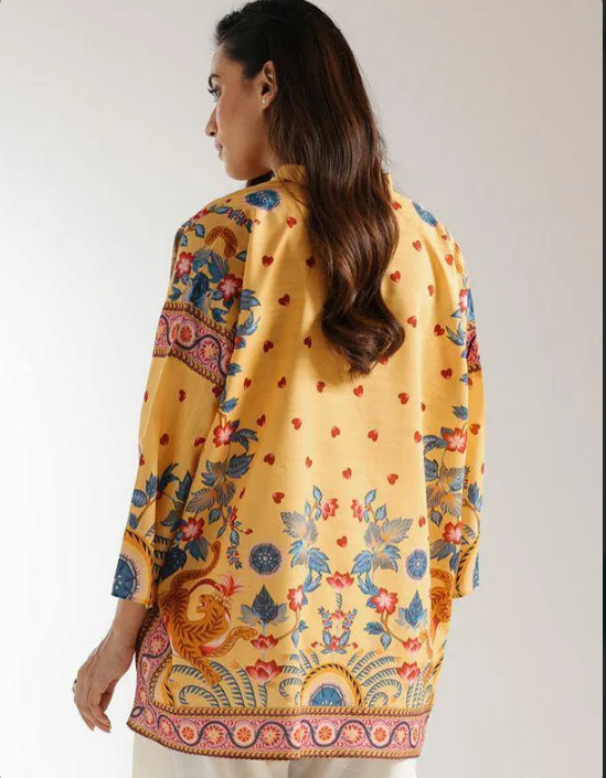 Women's Yellow Printed Kurta Peshawari