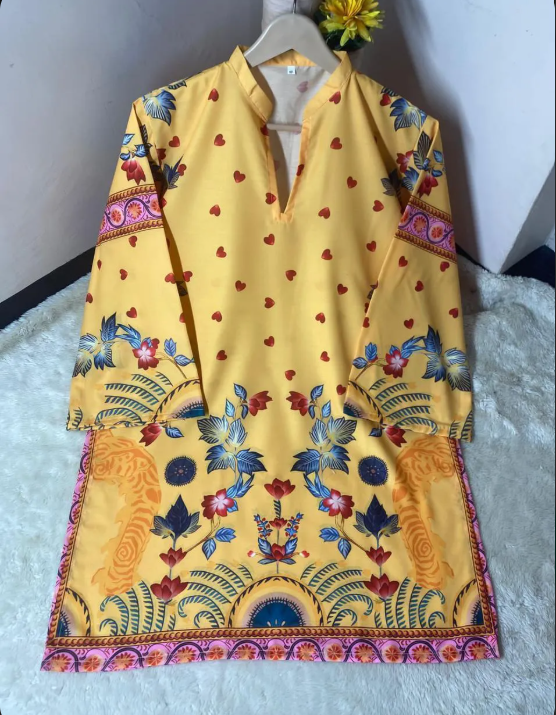 Women's Yellow Printed Kurta Peshawari