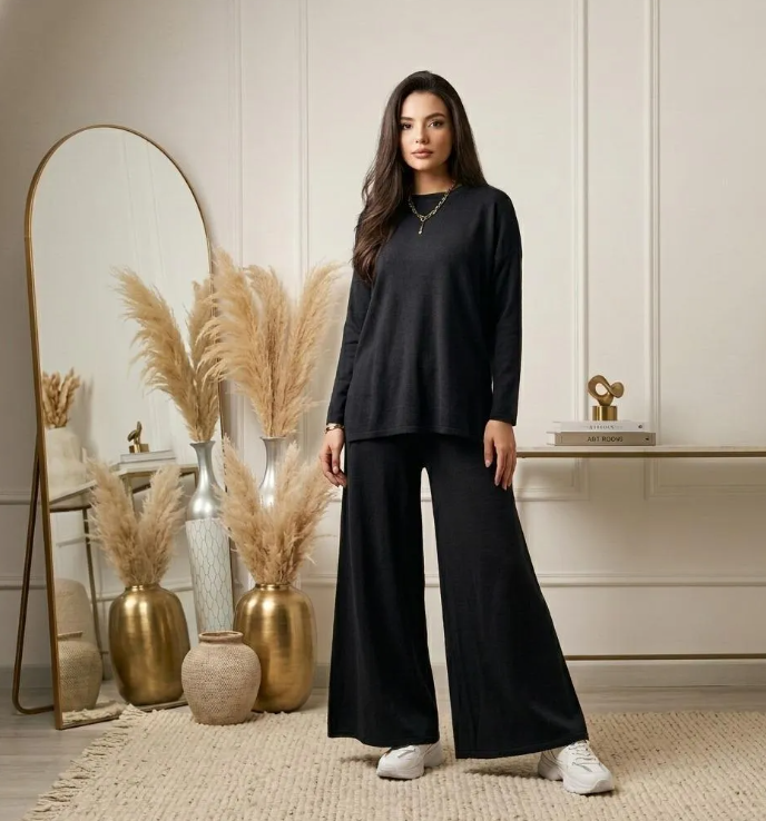 Black Wide Leg Co-ord Set for Women
